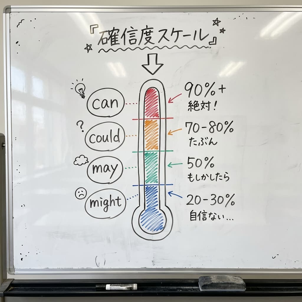 can / could / may / might の確信度
